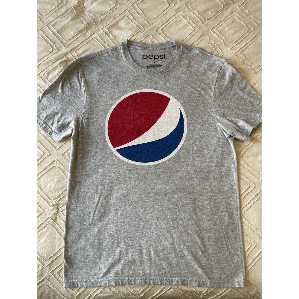 Pepsi Graphic Logo Short Sleeve T-Shirt Light Gray Size Large